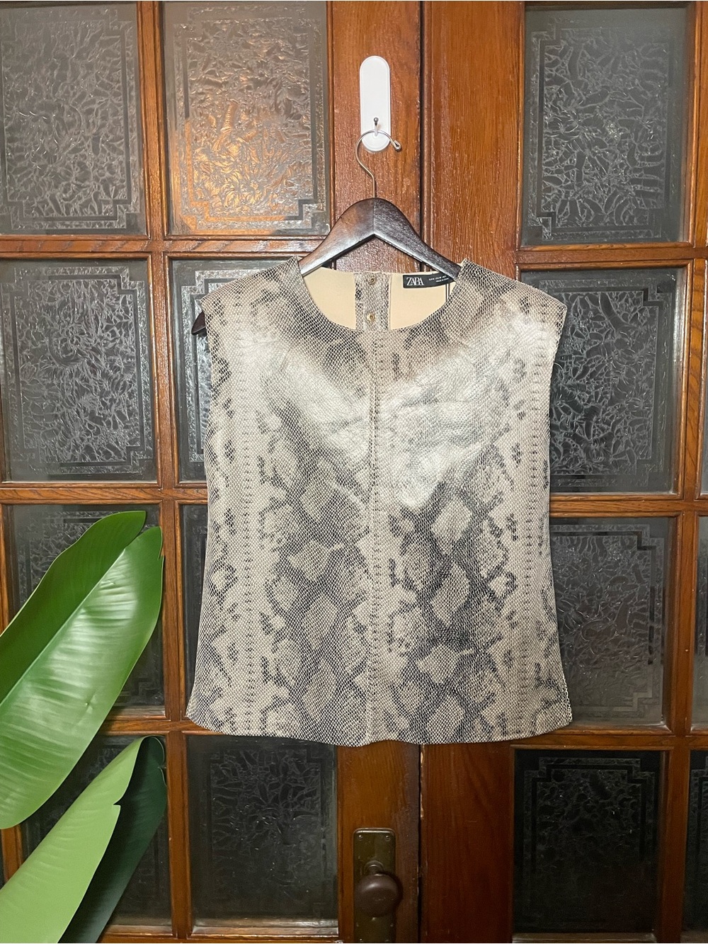 Zara Snake-Print Sleeveless Tunic in Taupe and Black